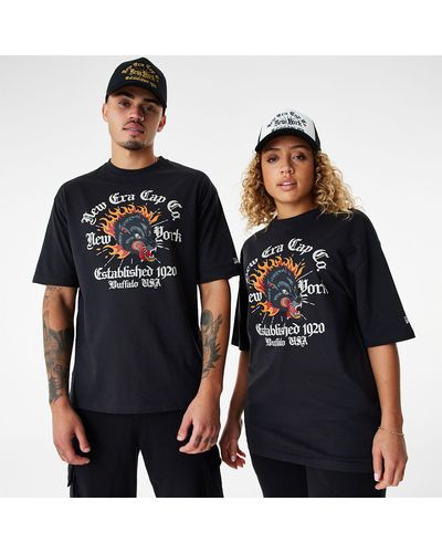 KTZ New Era Graphic Flaming Wolf Oversized T-shirt - Black