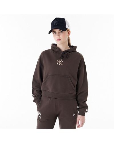 KTZ New York Yankees Mlb Lifestyle Womens Crop Pullover Hoodie - Brown