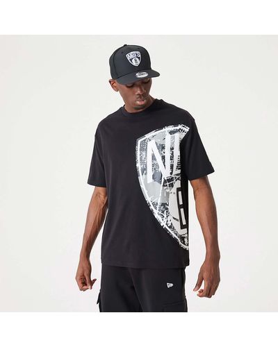 KTZ Brooklyn Nets Nba Large Team Logo Oversized T-shirt - Black