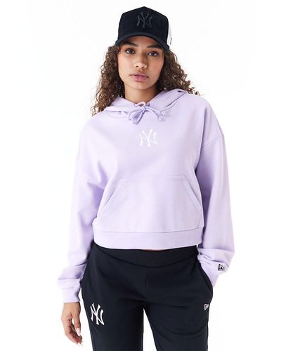 KTZ New York Yankees Mlb Lifestyle Womens Crop Pullover Hoodie - Purple