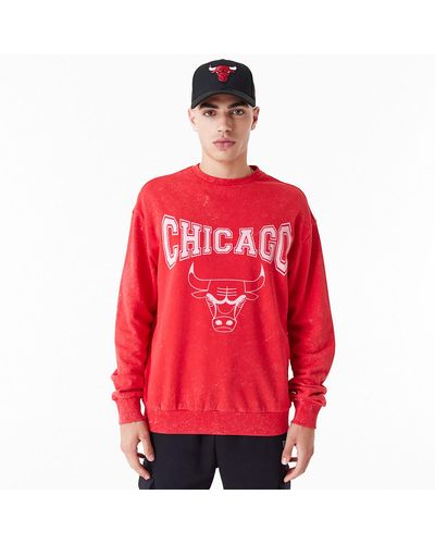 KTZ Chicago Bulls Nba Washed Crew Neck Sweatshirt - Red
