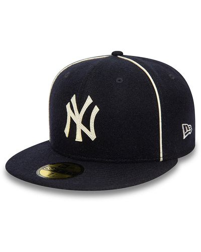 KTZ New York Yankees Team Piping Wool Navy 59fifty Fitted Cap - Black