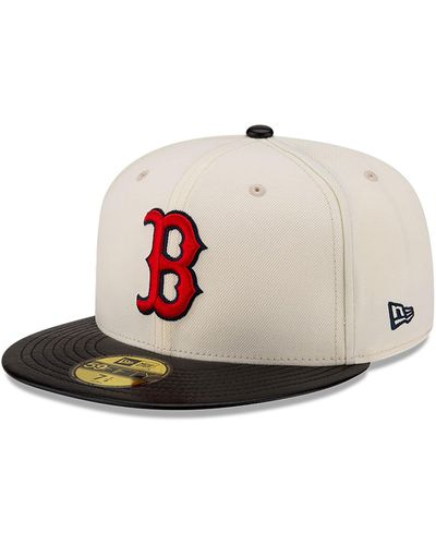 KTZ Boston Red Sox Leather Visor Chrome 59fifty Fitted Cap - White