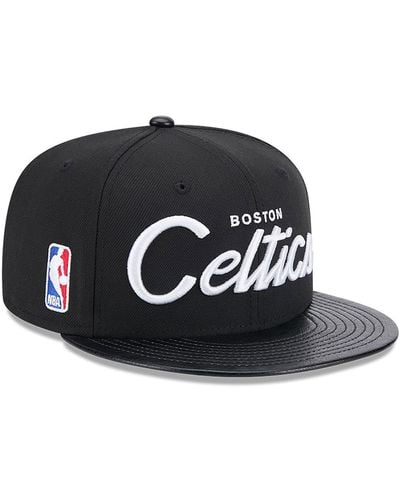 KTZ Boston Celtics Faux Leather Visor 9fifty Snapback Cap - Black