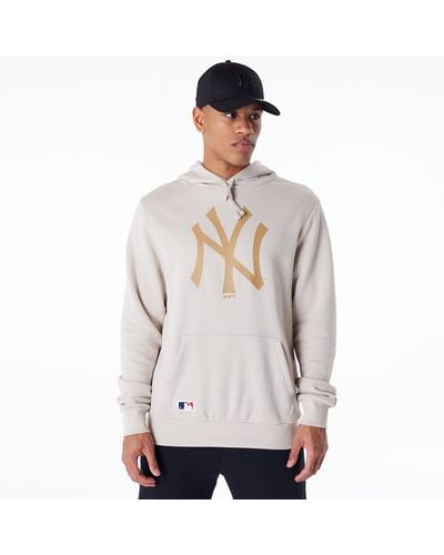 KTZ New York Yankees Mlb Regular Light Beige Pullover Hoodie - Grey