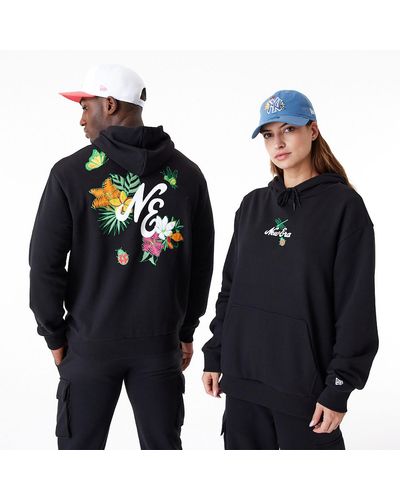 KTZ New Era Floral Graphic Oversized Pullover Hoodie - Blue