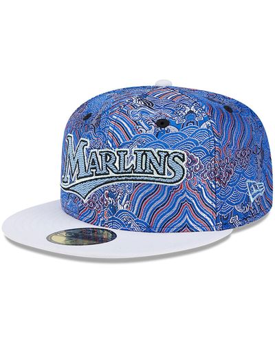KTZ Miami Marlins Wave Fill All Over Print 59fifty Fitted Cap - Blue