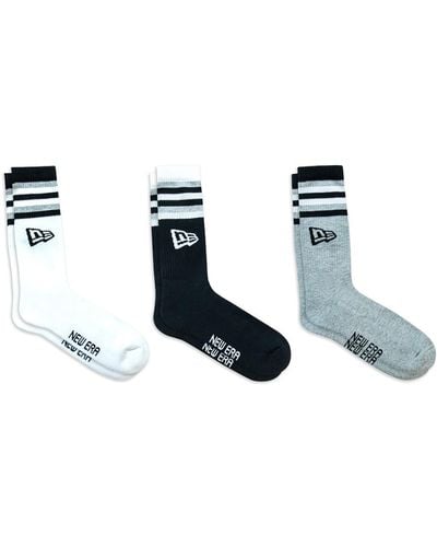 KTZ New Era Retro Stripe 3 Pack Crew , Grey And White Socks - Black