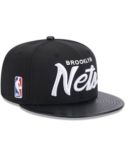 KTZ Brooklyn Nets Faux Leather Visor 9fifty Snapback Cap - Black