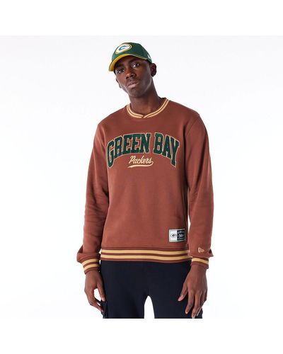 KTZ Green Bay Packers Letterman Classic Dark Crew Neck Sweatshirt - Red