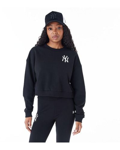 KTZ New York Yankees Womens Mlb Lifestyle Crop Crew Neck Sweatshirt - Blue