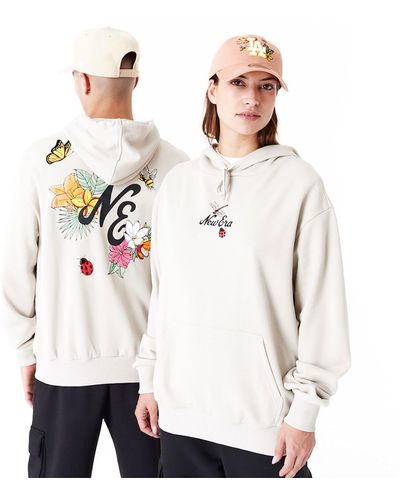 KTZ New Era Floral Graphic Stone Oversized Pullover Hoodie - White