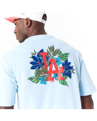 KTZ La Dodgers Mlb Floral Graphic Pastel Oversized T-shirt - Blue
