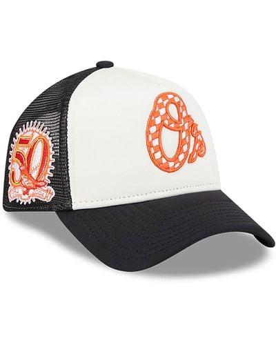 KTZ Baltimore Orioles Check Flag 9forty A-frame Adjustable Trucker Cap - Red
