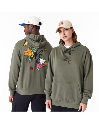 KTZ New Era Floral Graphic Oversized Pullover Hoodie - Green
