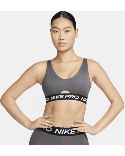 Nike Pro Indy Plunge Medium-support Padded Sports Bra - Grey
