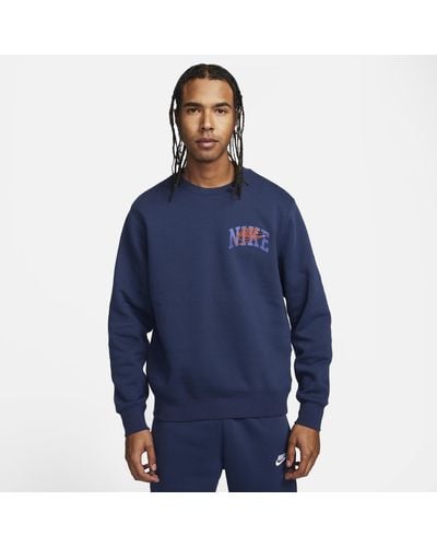 Nike Club Fleece Long-sleeve Crew-neck Sweatshirt - Blue