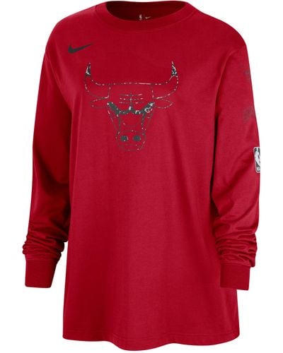 Nike T-shirt a manica lunga chicago bulls essential nba - Rosso