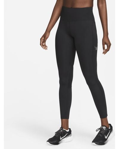 Nike Fast Mid-rise 7/8 Graphic Leggings With Pockets - Black