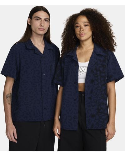 Nike Sb Print Bowler Short-sleeve Button-down Skate Shirt 50% Recycled Polyester - Blue
