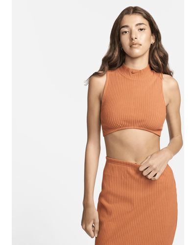 Nike Canotta corta e aderente a costine con collo a lupetto sportswear chill knit - Arancione