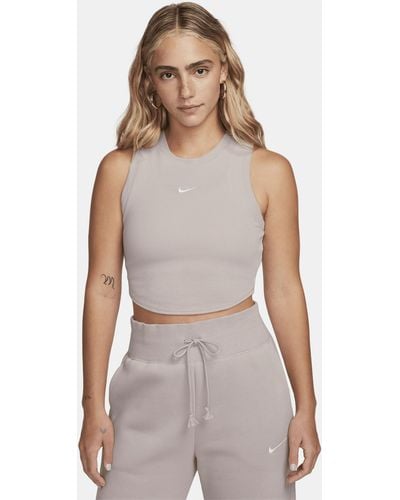 Nike Sportswear Chill Knit Aansluitende, Korte Tanktop Met Mini-rib - Naturel