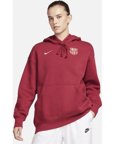 Nike Fc Barcelona Phoenix Fleece Soccer Oversized Pullover Hoodie - Red