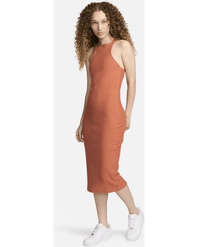 Nike Sportswear Chill Knit Slim Sleeveless Ribbed Midi Dress - Orange