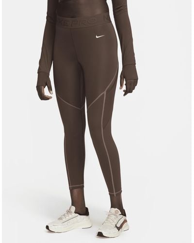 Nike Pro 7/8-legging Met Halfhoge Taille En Zakken - Bruin