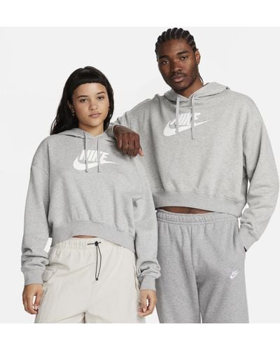 Nike Sportswear Club Fleece Oversized Crop Graphic Hoodie - Gray