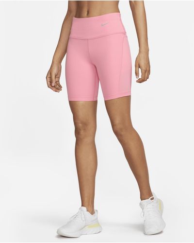 Nike Tight Mid-rise Ribbed-panel Running Shorts With Pockets - Pink