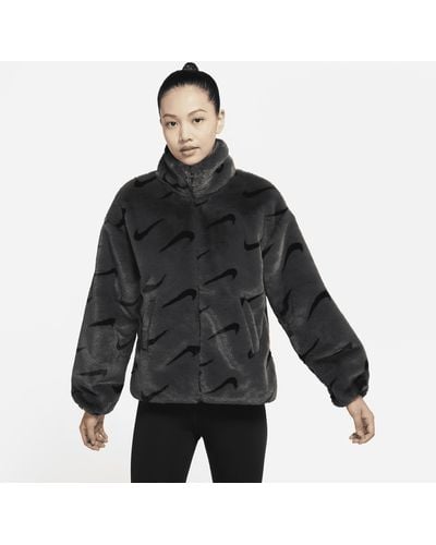 Nike Sportswear Plush Printed Faux Fur Jacket - Black