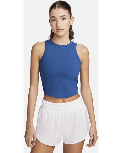 Nike One Fitted Dri-fit Cropped Tank Top Polyester - Blue