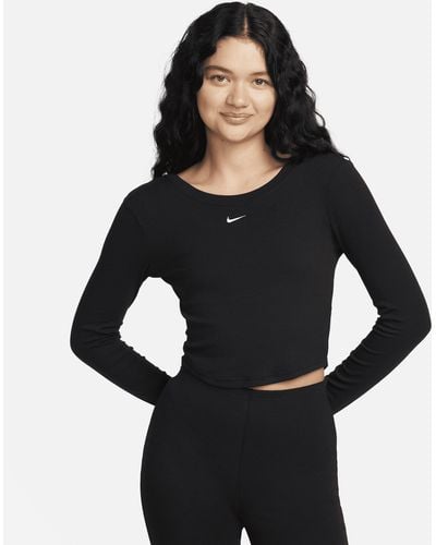 Nike Sportswear Chill Knit Aansluitende Top Met Mini-rib, Lange Mouwen En Een Diep Uitgesneden Rug - Zwart