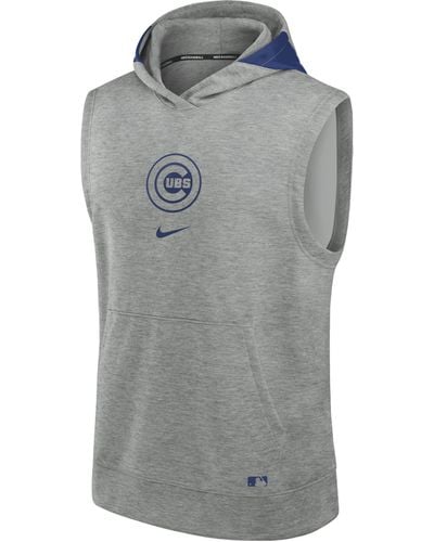 Nike Cincinnati Reds Authentic Collection Early Work Men's Dri-fit Mlb Sleeveless Pullover Hoodie - Gray