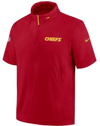 Nike Kansas City Chiefs Sideline Coach Nfl 1/2-zip Short-sleeve Hooded Jacket - Red