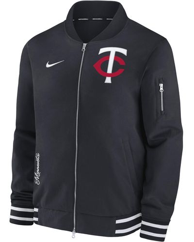 Nike Minnesota Twins Authentic Collection Mlb Full-zip Bomber Jacket - Blue