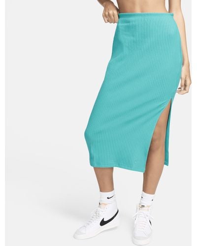 Nike Sportswear Chill Knit Slim Ribbed Midi Skirt - Blue