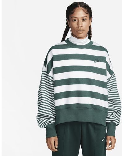 Nike Sportswear Phoenix Fleece Over-oversized Striped Crew-neck Sweatshirt - Green