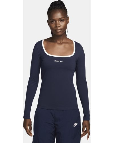 Nike Sportswear Square-neck Long-sleeve Top Polyester - Blue