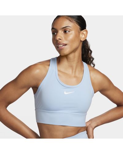 Nike Swoosh Medium Support Padded Longline Sports Bra - Blue