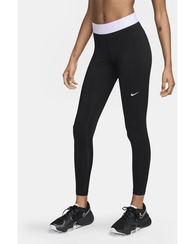 Nike Pro legging Met Halfhoge Taille En Mesh Vlakken - Zwart
