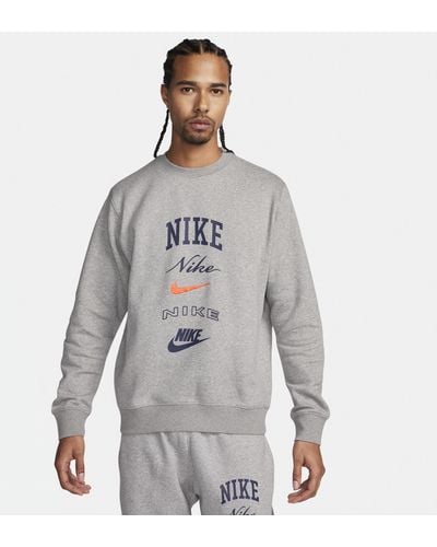 Nike Club Fleece Long-sleeve Crew-neck Sweatshirt Polyester - Grey