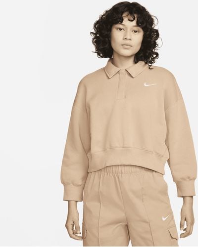 Nike Sportswear Phoenix Fleece 3/4-sleeve Crop Polo Sweatshirt - Natural