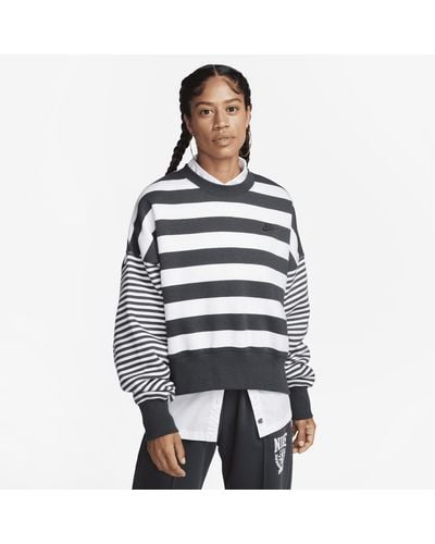 Nike Sportswear Phoenix Fleece Over-oversized Striped Crew-neck Sweatshirt - Blue