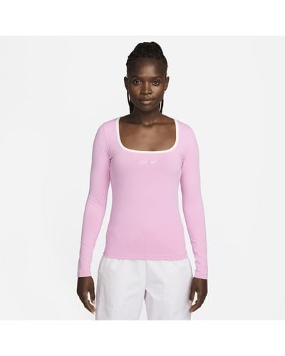 Nike Sportswear Square-neck Long-sleeve Top Polyester - Pink