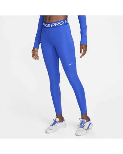 Nike Pro Mid-rise Mesh-paneled Leggings - Blue