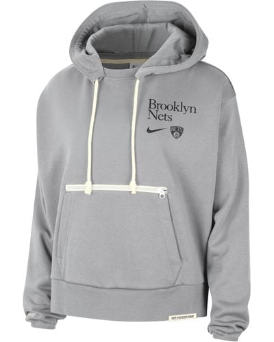 Nike Brooklyn Nets Standard Issue Dri-fit Nba Pullover Hoodie Cotton - Grey