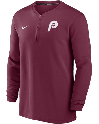 Nike Philadelphia Phillies Authentic Collection Game Time Dri-fit Mlb 1/2-zip Long-sleeve Top - Purple
