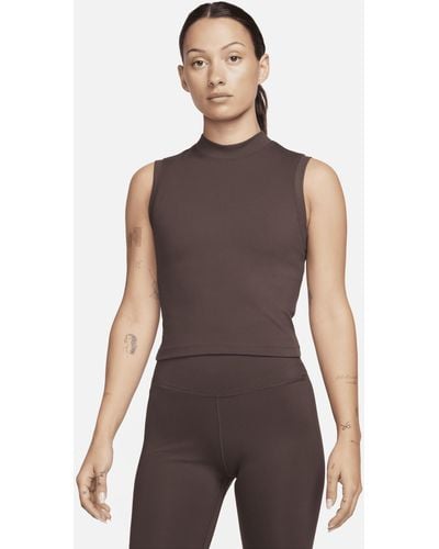 Nike One Fitted Dri-fit Mock-neck Cropped Tank Top - Brown